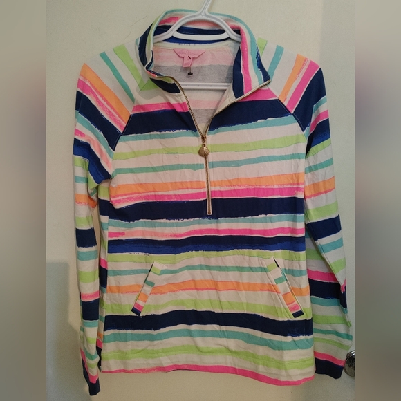 Lilly Pulitzer "Cats Meow" colorful striped rainbow pullover quarter zip SZ.XS - Picture 2 of 7